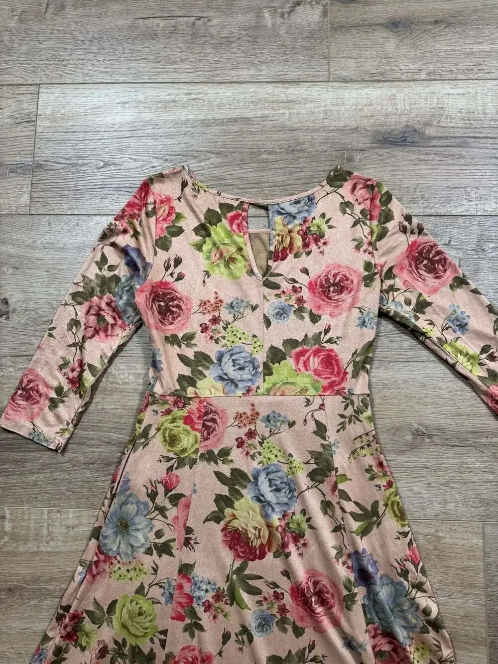 Peach Ice Floral Midi Dress Size S Pink Cottagecore Boho 3/4 Sleeve Maxi - Picture 5 of 14